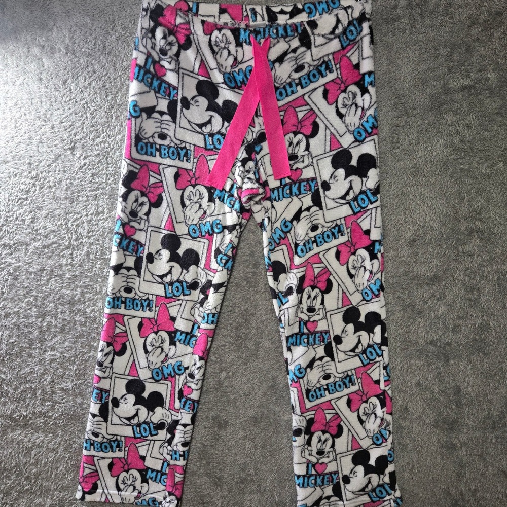 Disney Mickey Minnie Mouse Fleece Pajama Pants Arctic White Small